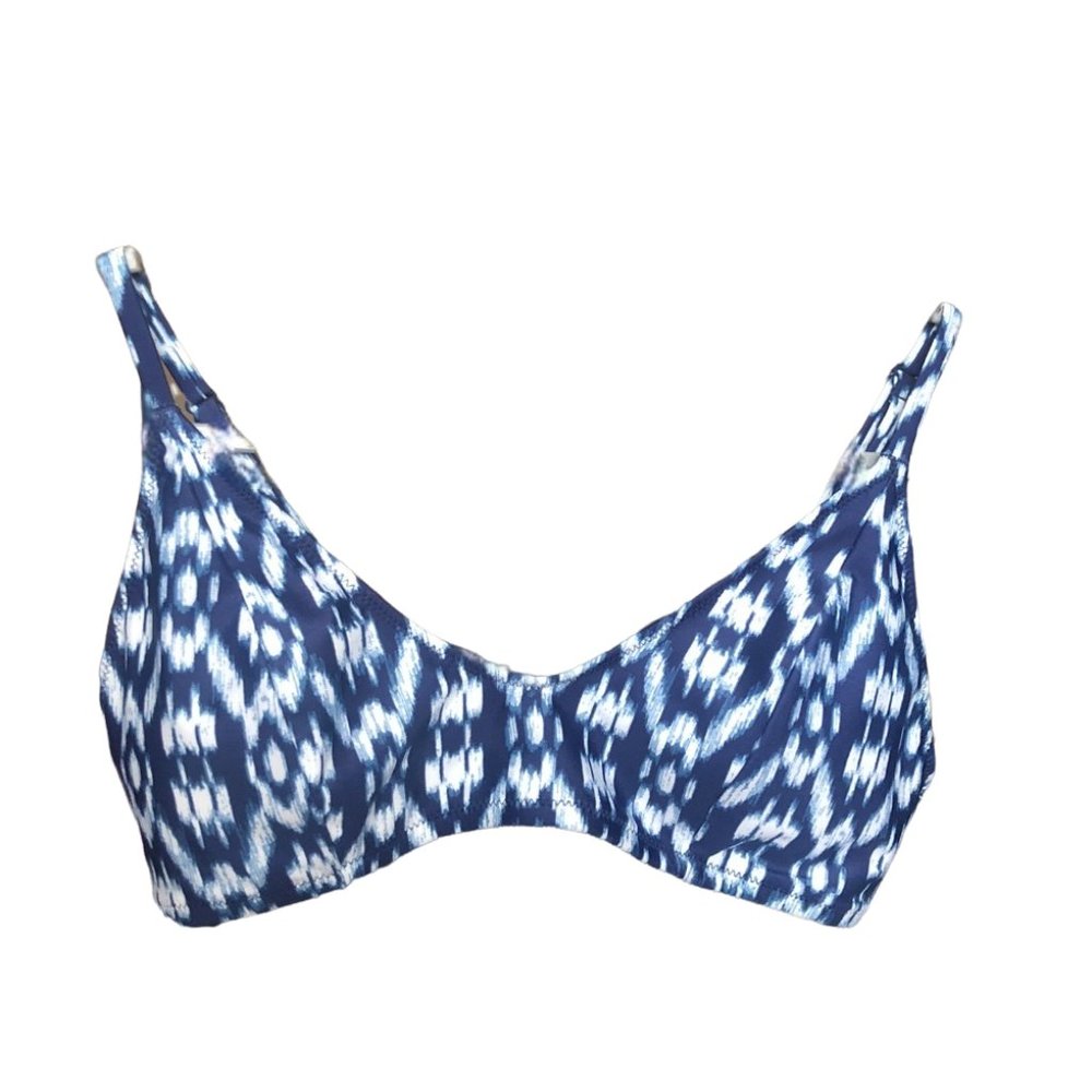 Old Navy scoop neck bikini top, blue pattern in size Medium